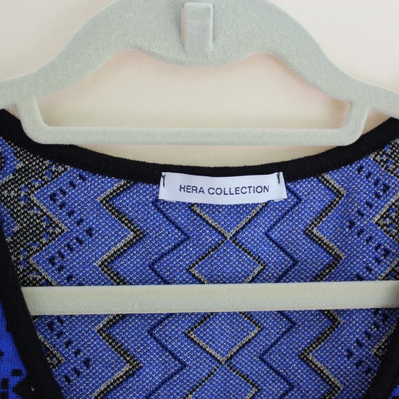 Hera Collection Blue, Gold & Black Sweater BodyCon Dress size Medium - Picture 3 of 5